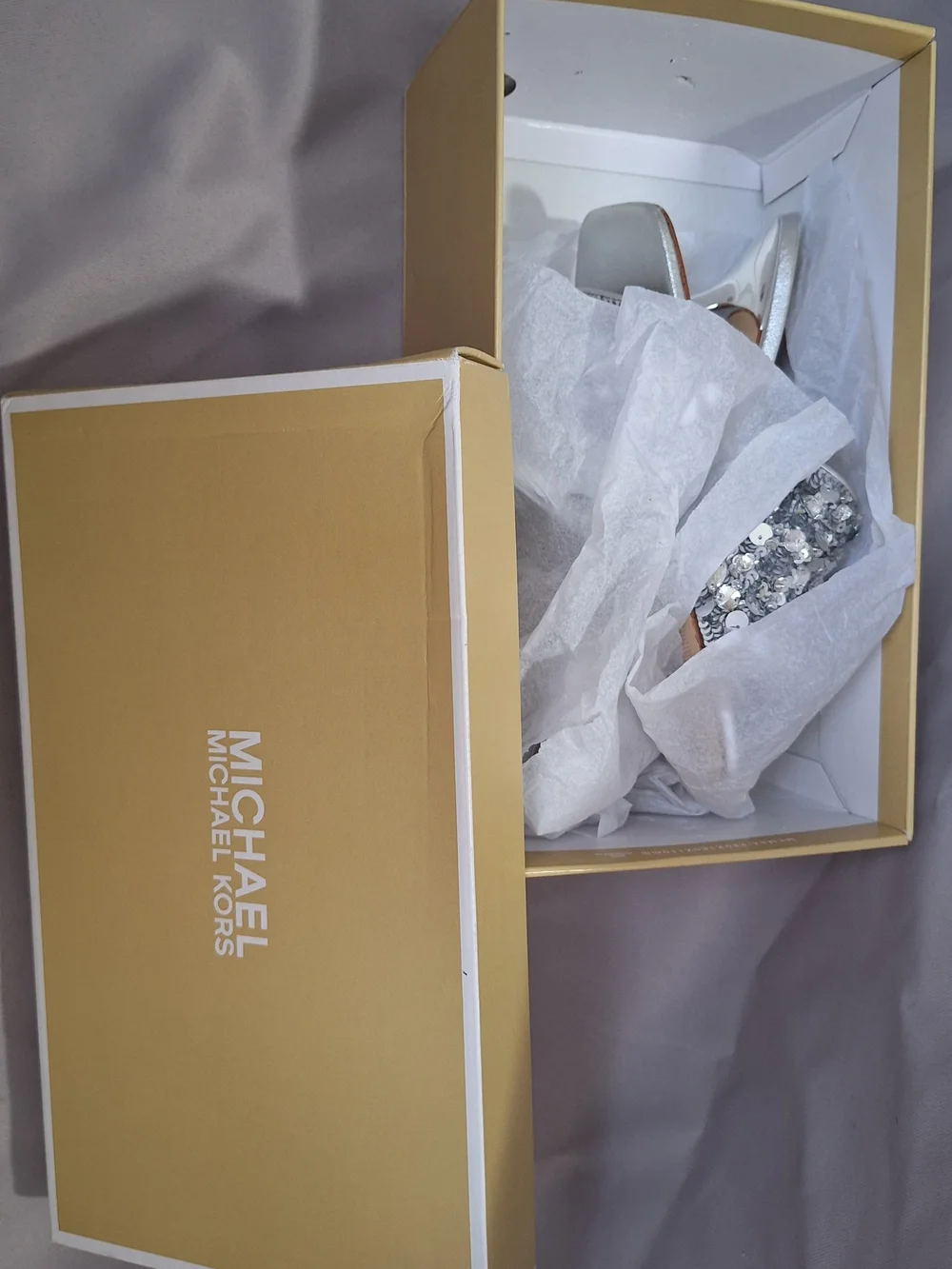 Michael Kors Silver Sequin Mule Heels